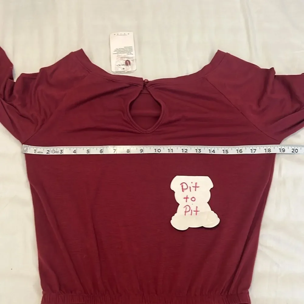 NWT Pretty Garden size small long sleeve elastic waist pockets burgundy jumpsuit